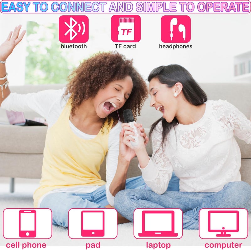 Darkant Mini Karaoke Machine for Kids & Adults, Kids Toys for Girls & Boys Gifts, Bluetooth Speaker with 2 Wireless Microphone for Kids Adults Toddler Girls Home Party Birthday Gifts White - Image 4